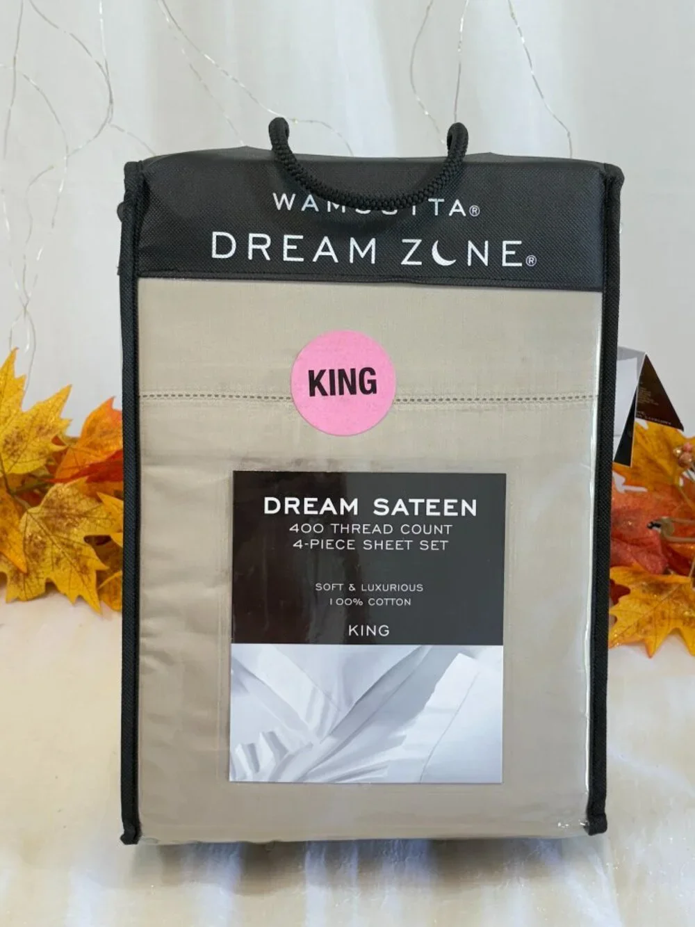 New Wamsutta Dream Zone Sateen Beige Tan 400 TC 4 Piece Cotton King Sheet Set